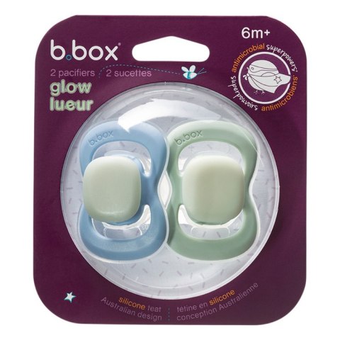 Smoczek silikonowy symetryczny 6 mies.+ 2 szt. glow in the dark Sky + Sage, b.box