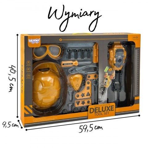 WOOPIE Zestaw Narzędzi Małego Majsterkowicza Gogle Kask Młot Pneumatyczny 21el.