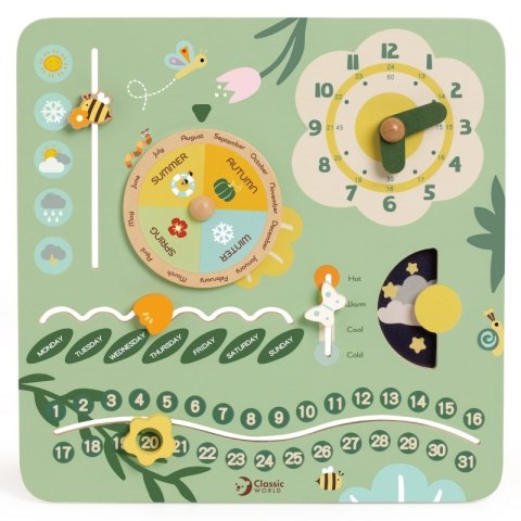 CLASSIC WORLD Drewniana Tablica Manipulacyjna "Mój pierwszy kalendarz" Zegar dla Dzieci 3+