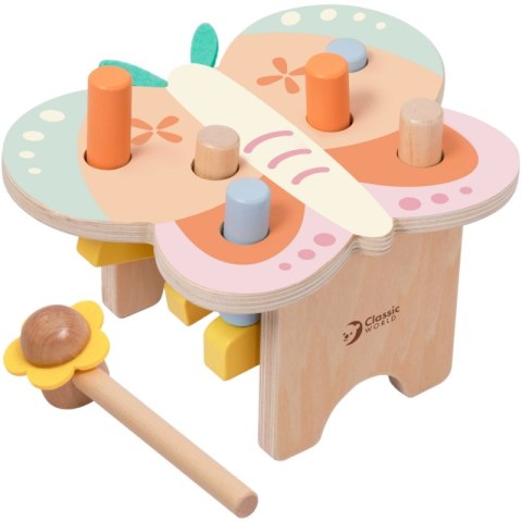 CLASSIC WORLD Wbijak Pastelowy Motylek Montessori z Młoteczkiem 18m+