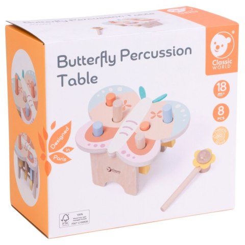 CLASSIC WORLD Wbijak Pastelowy Motylek Montessori z Młoteczkiem 18m+