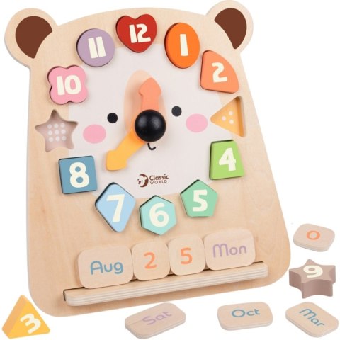 CLASSIC WORLD Zegar Miś Montessori Edukacyjny 3w1 Nauka Czasu Liczenia i Daty 2+