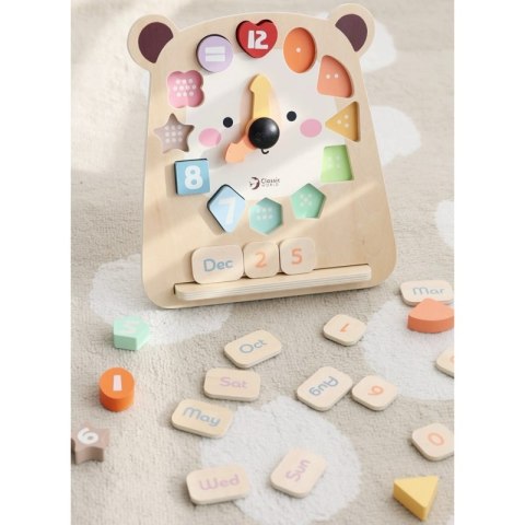 CLASSIC WORLD Zegar Miś Montessori Edukacyjny 3w1 Nauka Czasu Liczenia i Daty 2+