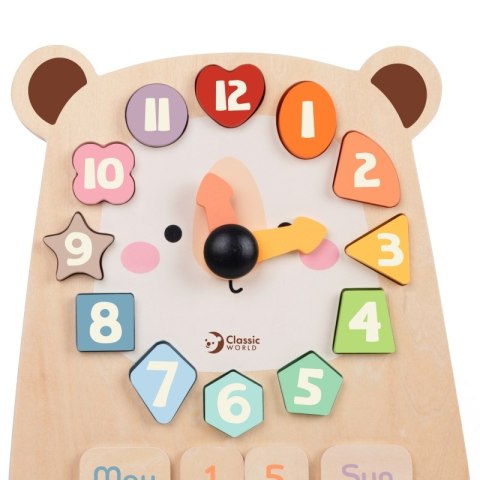 CLASSIC WORLD Zegar Miś Montessori Edukacyjny 3w1 Nauka Czasu Liczenia i Daty 2+