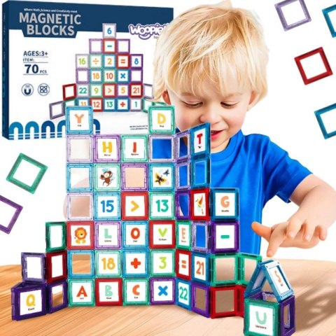 WOOPIE Klocki Magnetyczne Konstrukcyjne 3D Zestaw Edukacyjny Nauka Liczenia 70 el.