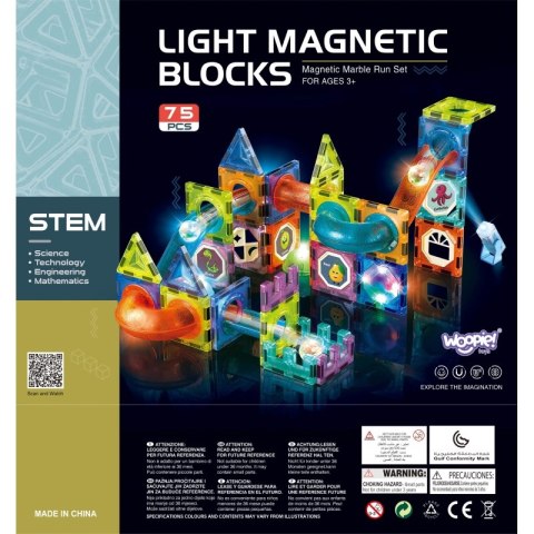 WOOPIE Klocki Magnetyczne Tor Kulkowy Świetlny 75 el.
