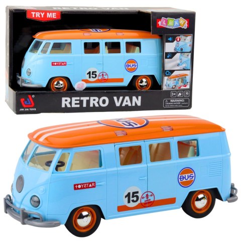 Samochód Retro Van Bus Światła Dźwięki Otwierane Drzwi Niebieski