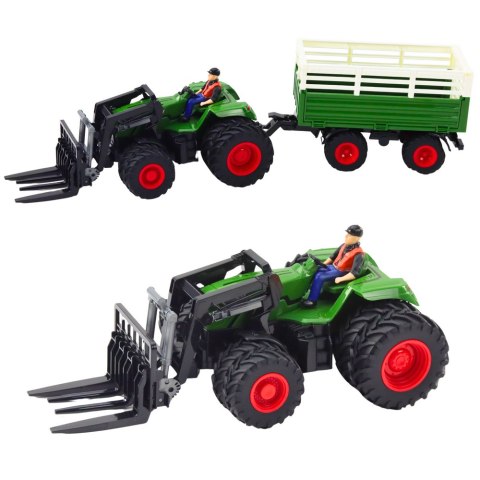 Traktor Rolniczy Z Przyczepą i Widłami Podwójne Koła Zdalnie Sterowany RC