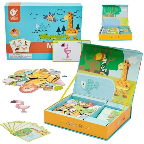CLASSIC WORLD Układanka Magnetyczna Zwierzęta Tablica Klocki Puzzle Pamięć 60 el. 3+