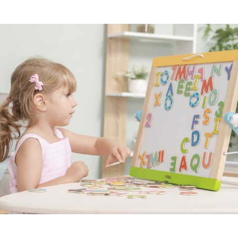 VIGA Drewniany Zestaw Magnetyczny Literki i cyferki 3+