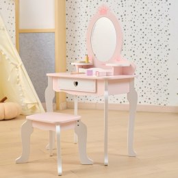 VIGA Duża Toaletka Drewniana Biało-Różowa z Lustrem i Krzesełkiem 3m+ 3+