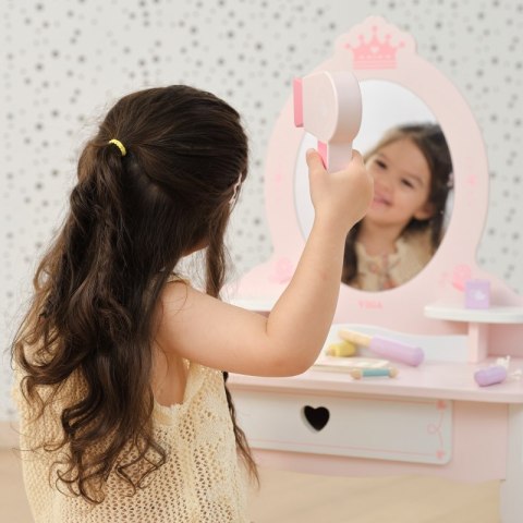 VIGA Duża Toaletka Drewniana Biało-Różowa z Lustrem i Krzesełkiem 3m+ 3+