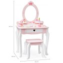 VIGA Duża Toaletka Drewniana Biało-Różowa z Lustrem i Krzesełkiem 3m+ 3+