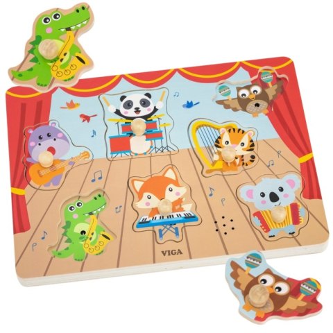 VIGA Puzzle Dźwiękowe Dopasuj Muzykujące Zwierzęta 18m+
