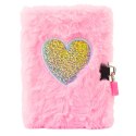Pluszowy Pamiętnik Notatnik Na Kłódkę 2 Kluczyki Serce Różowy A6 80 Kartek