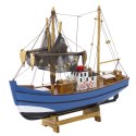 Model Kolekcjonerski Dekoracyjny Statek Kuter Rybacki Niebieski 30x26cm