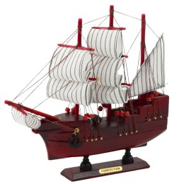 Model Kolekcjonerski Dekoracyjny Statek Żaglowiec Czerwony 24x23cm