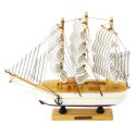 Model Kolekcjonerski Dekoracyjny Statek Żaglowiec Trójmasztowy Biały 24x23cm
