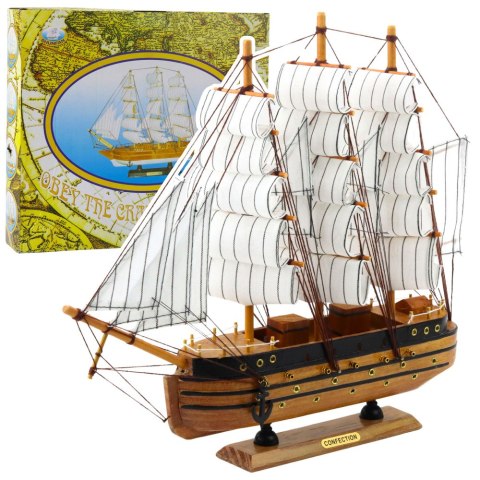 Model Kolekcjonerski Dekoracyjny Statek Żaglowiec Trójmasztowy Biały 39x36cm