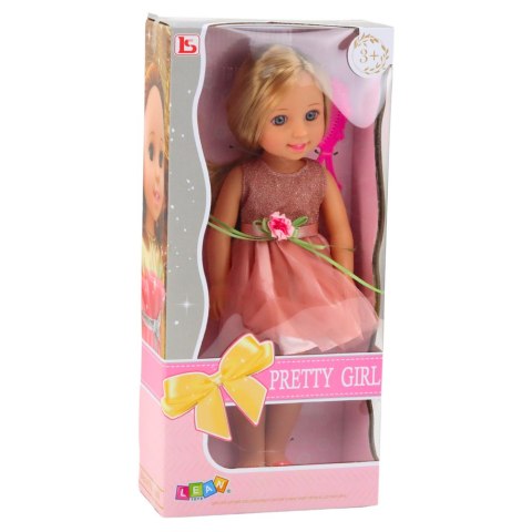 Lalka W Sukience z Kokardką Długie Włosy Różowa Grzebień 38cm