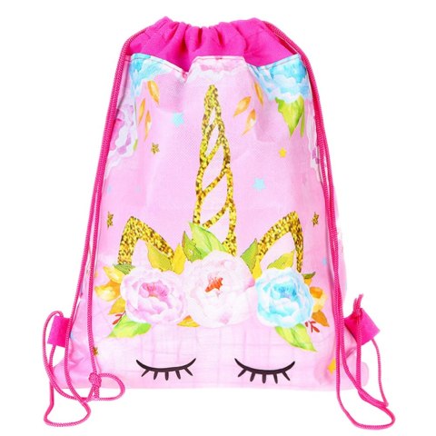 Worek Szkolny Na Buty Strój Gimnastyczny Jednorożec Kwiaty Różowy 35x27cm