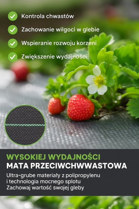 Agrotkanina czarna 1,1x50m UV 135g antychwastowa agrowłóknina + kotwy