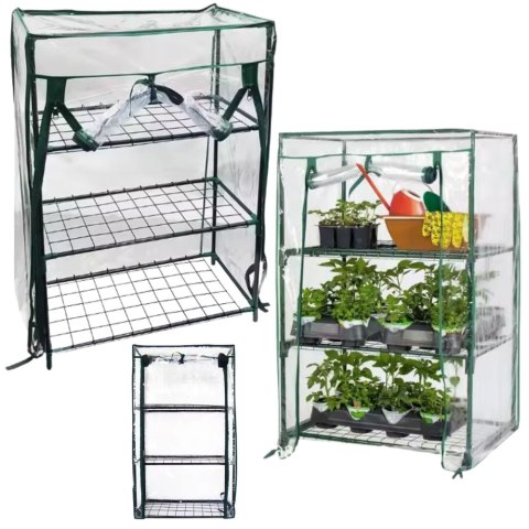 Mini Szklarnia Balkonowa Ogrodowa 3 Półki Metalowe Folia PVC 46 x 24 x 80cm