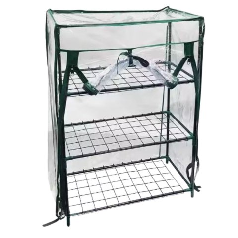 Mini Szklarnia Balkonowa Ogrodowa 3 Półki Metalowe Folia PVC 46 x 24 x 80cm