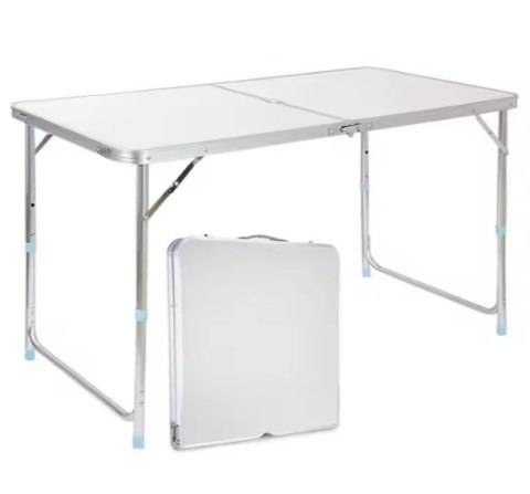 Stół Turystyczny Kempingowy Składany Regulowany Aluminiowy Biały 120x60cm