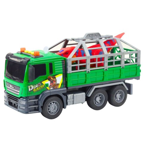 Ciężarówka Transport Dinozaurów Figurka Światła Dźwięki Zielona 1:10