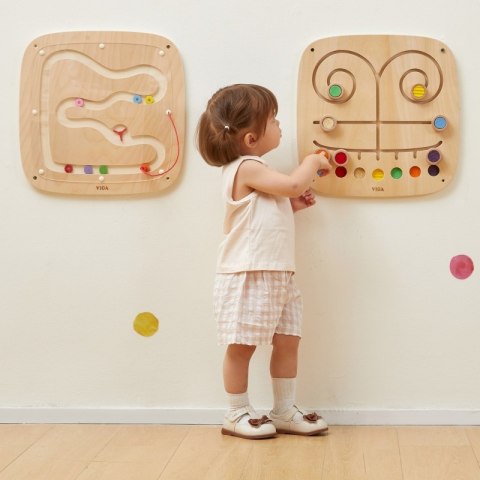 VIGA Drewniana Tablica Manipulacyjna Sensoryczna Labirynt Dotknij i Dopasuj 2+