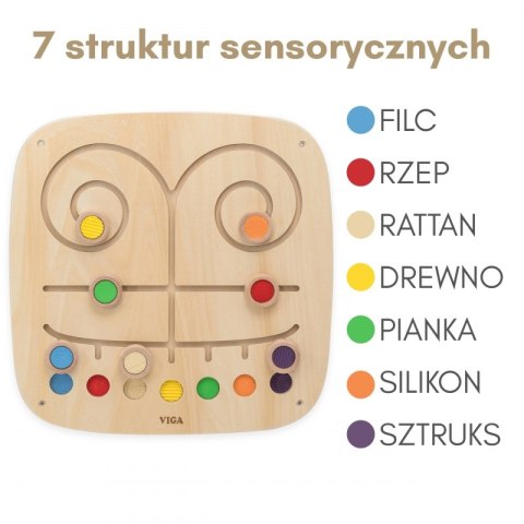 VIGA Drewniana Tablica Manipulacyjna Sensoryczna Labirynt Dotknij i Dopasuj 2+