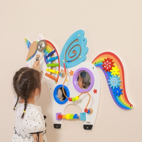VIGA Drewniana Tablica Sensoryczna Manipulacyjna Jednorożec Certyfikat FSC Montessori 18m+