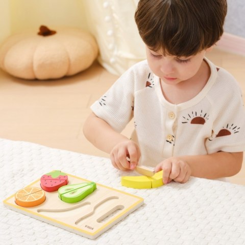VIGA Drewniana Układanka Edukacyjna Montessori Owoce do Krojenia 18m+