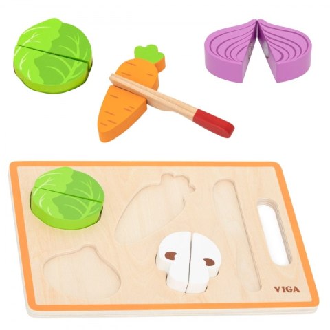 VIGA Drewniana Układanka Edukacyjna Montessori Warzywa do Krojenia 18m+