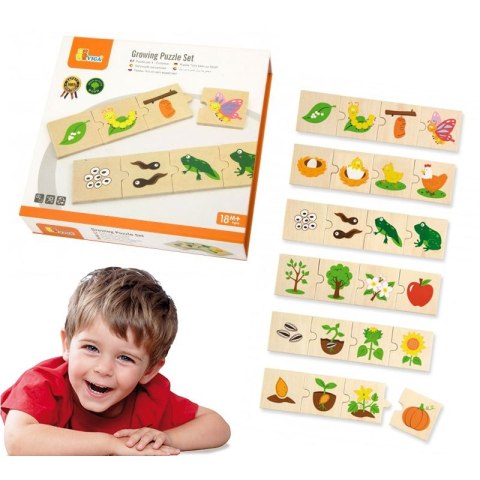 VIGA Drewniane Puzzle Rosnące zwierzątka i rośliny 18m+
