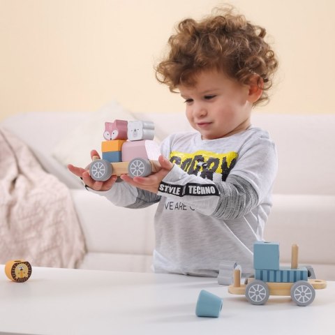 VIGA PolarB Drewniana Kolejka z Wagonikami i Zwierzątkami Do Układania Montessori 18m+