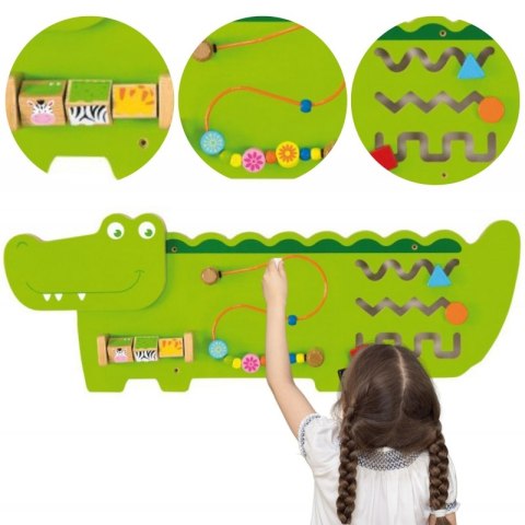 VIGA Tablica Edukacyjna Manipulacyjna Sensoryczna Drewniana Krokodyl Certyfikat FSC Montessori 18m+