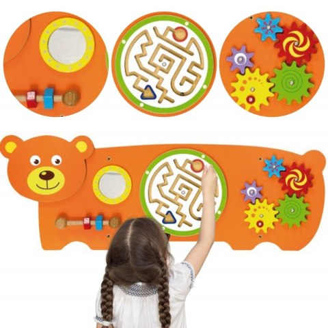 VIGA Tablica Sensoryczna Manipulacyjna Miś Certyfikat FSC Montessori 18m+