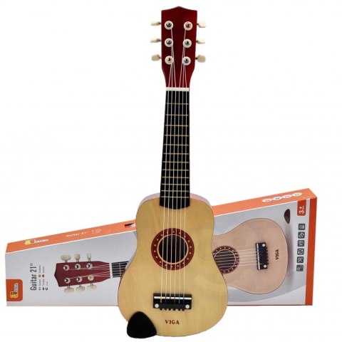 Viga Drewniana gitara dla dzieci Naturalna 21 cali 6 strun 3+