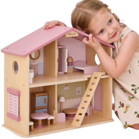 VIGA PolarB Duży Drewniany Domek dla Lalek 17 el. 3+