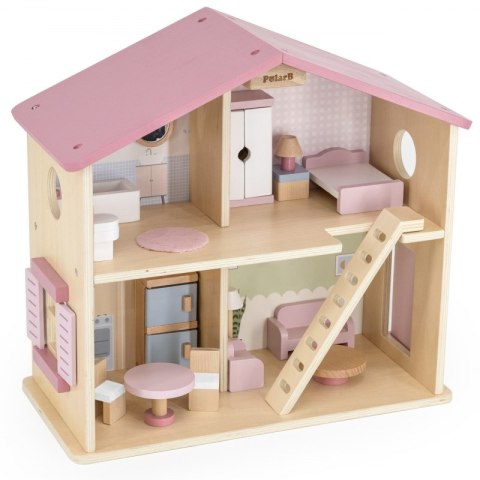VIGA PolarB Duży Drewniany Domek dla Lalek 17 el. 3+