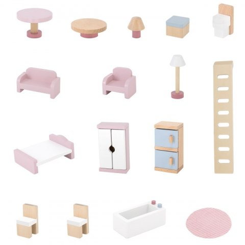 VIGA PolarB Duży Drewniany Domek dla Lalek 17 el. 3+