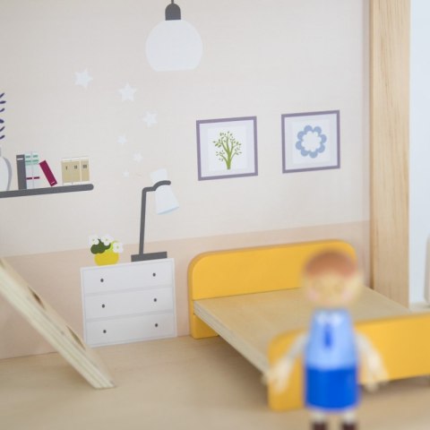 VIGA Zestaw Drewniany Domek dla Lalek z Laleczkami i Akcesoriami 3+