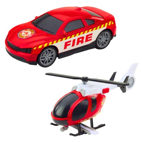 Zestaw Straż Ciężarówka Helikopter Samochód Światła Dźwięki