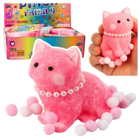 Gniotek Sensoryczny Miękki Kotek Z Perłami Pomponiki Różowy 8cm