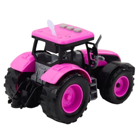 Traktor Farmerski Rolniczy Na Baterie Światła Dźwięki Różowy