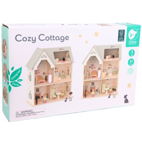 CLASSIC WORLD Wielki Drewniany Domek dla Lalek z mebelkami 3+