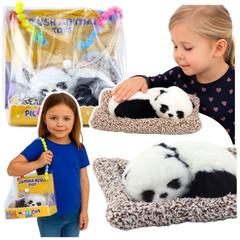 Śpiąca Panda Na Poduszce Figurka z Futerkiem Przeźroczysta Torba