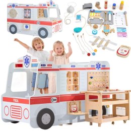 VIGA Duży Drewniany Ambulans Zestaw Karetka Małych Ratowników Akcesoria 25 el. 3+